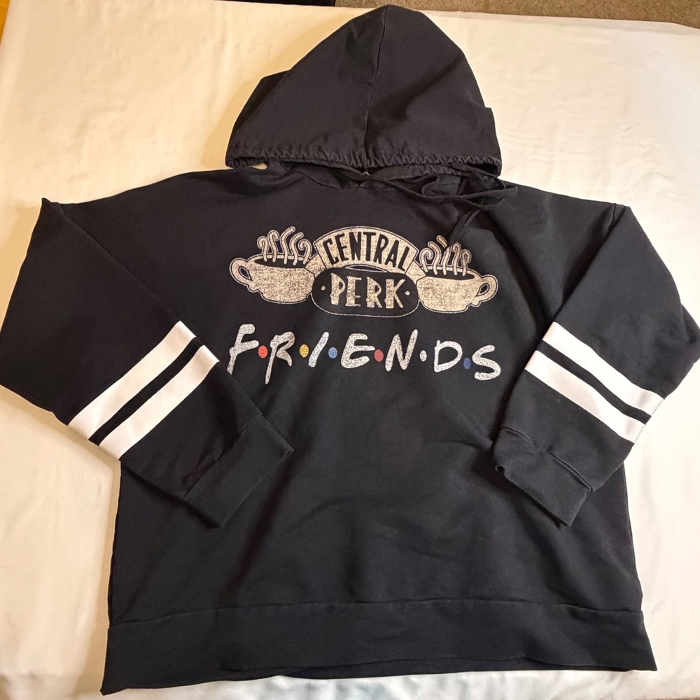 Fancyqube Friends Central Perk Hoodie Black XL Oversized Graphic Sweatshirt 90's